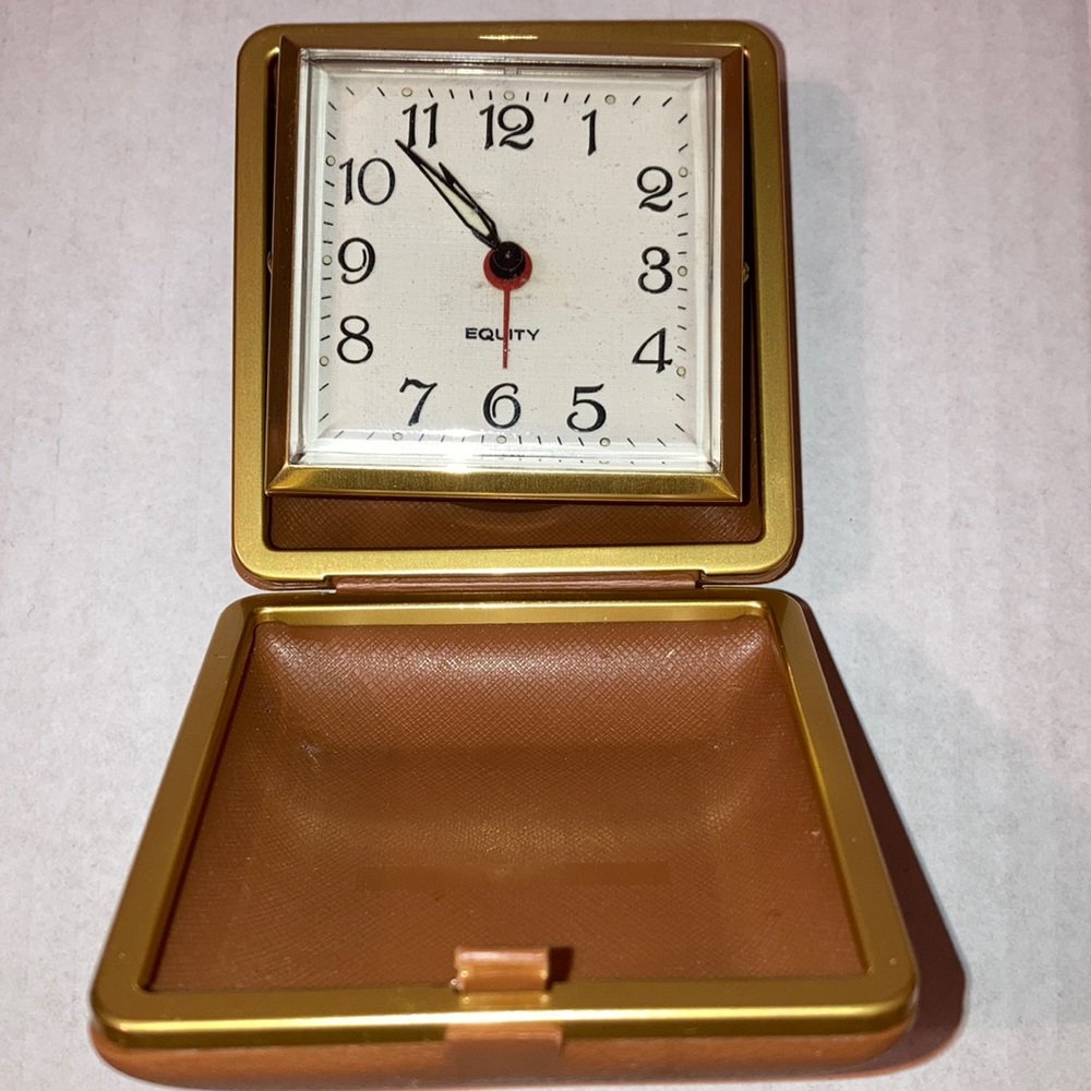 Vintage Equity Gold Vintage Travel Alarm with Built In Case Watch